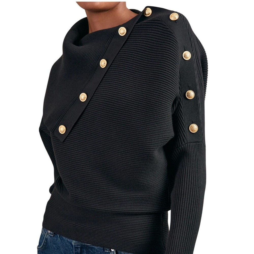 REISS Lexi Rib-Knit Button Shawl Jumper in Navy SZ: Medium